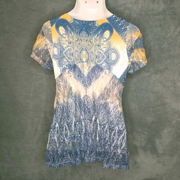 Style & Co Womens Short Sleeve Top Small Paisley Pattern Lace Sleeves & Details - Picture 4 of 6